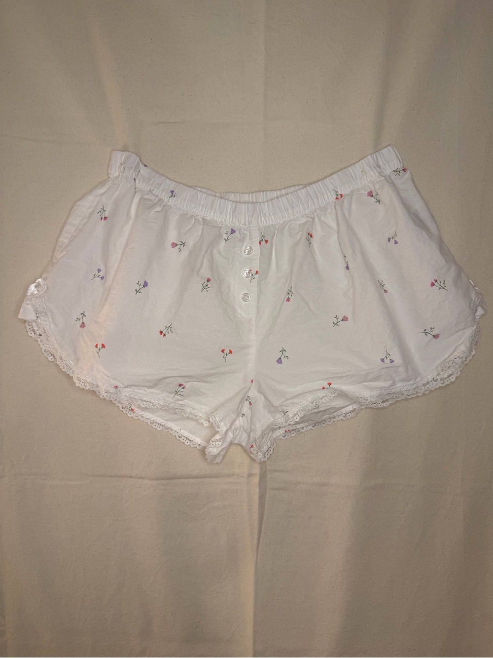 Cotton On Body White Floral Lace-Trim Sleep Shorts 100% Organic Cotton